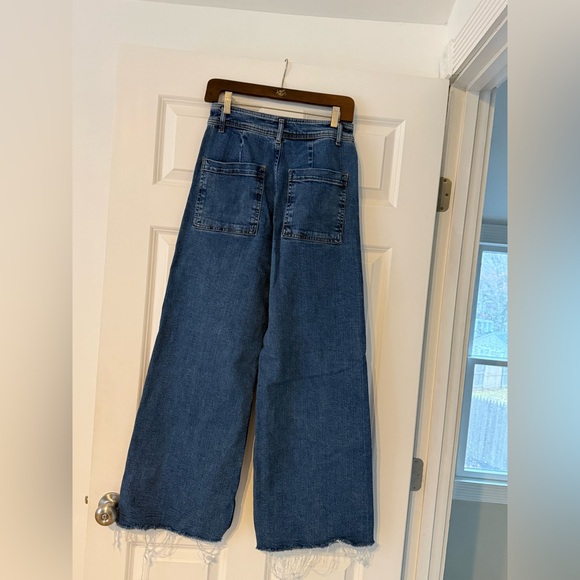 Zara Size 6 Marine High Rise Wide Leg Raw Hem Jeans - Picture 3 of 14